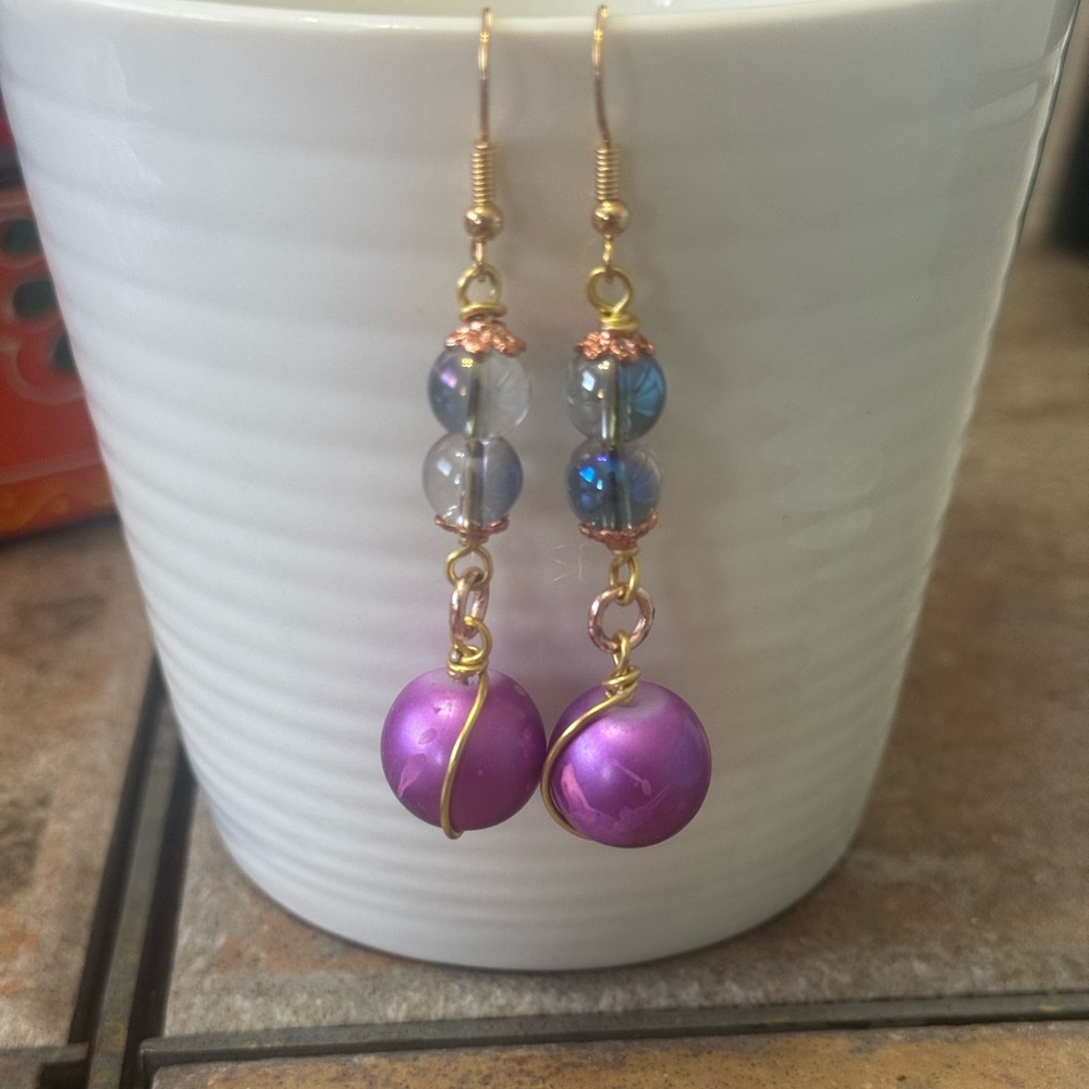 NEW Handmade Purple and Gold Earrings